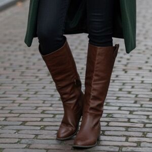 93 Ardene Brown Knee High Cowboy Boots | Fall Western Trend Faux Leather Size 6